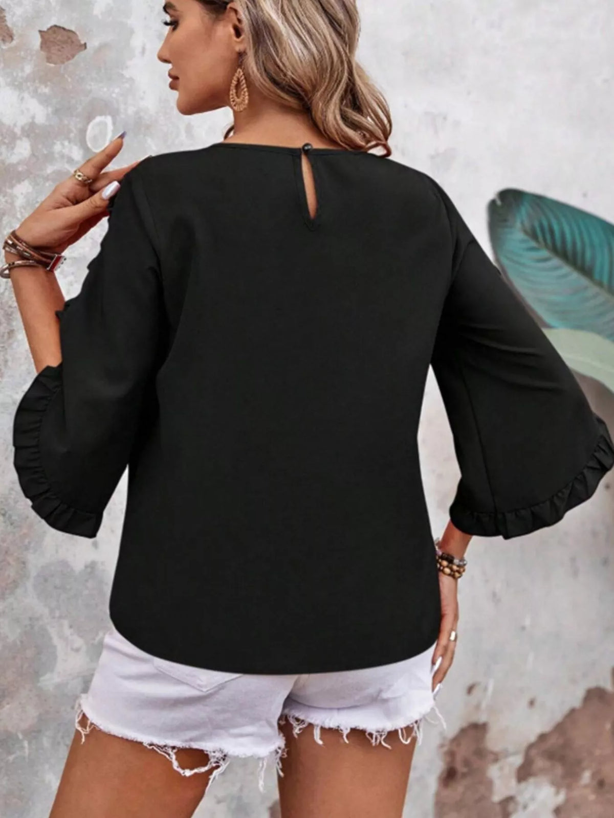 Ruffle Sleeve Solid Color Blouse (10)