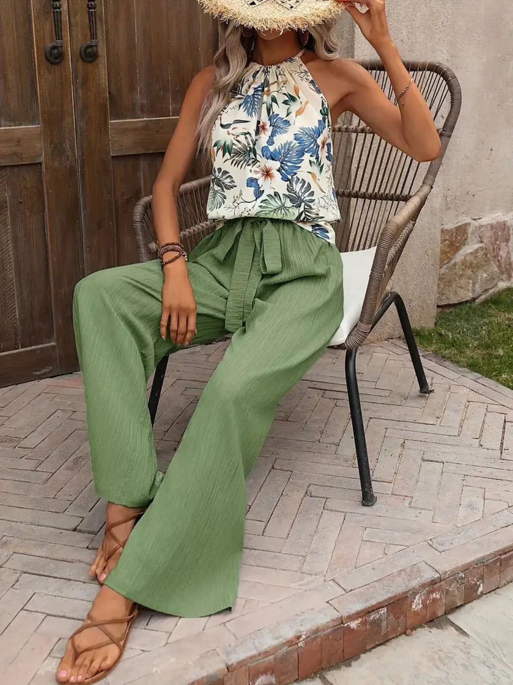 Printed Tank Top Wide Leg Pants Set (22)