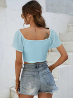 Drawstring Short Sleeve Crop Top (18)