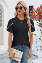 Round Neck Petal Sleeve T-shirt (8)