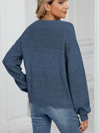 Eyelet V-neck Long Sleeve Sweater (9)
