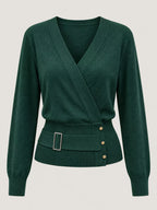 Surplice Elastic Waist Long Sleeve Knit Top (20)