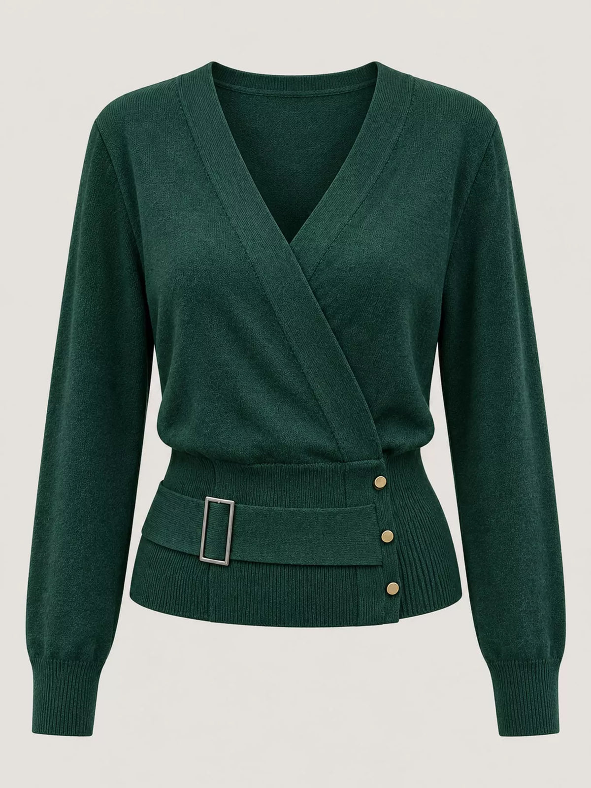 Surplice Elastic Waist Long Sleeve Knit Top (20)