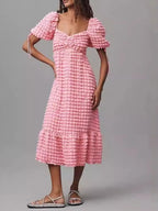 Textured Sweetheart Neck Short Sleeve Dress (8)