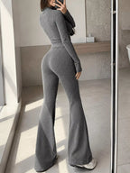 Ribbed Zip-up Cardigan Pants Knit Set (13)