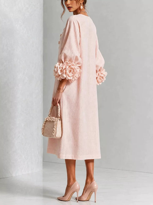 3d Floral Round Neck Midi Dress (2)