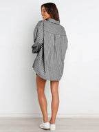 Striped Dropped Shoulder Shirt Shorts Set (2)