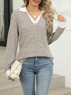 Ribbed Knit Long Sleeve T-shirt (18)