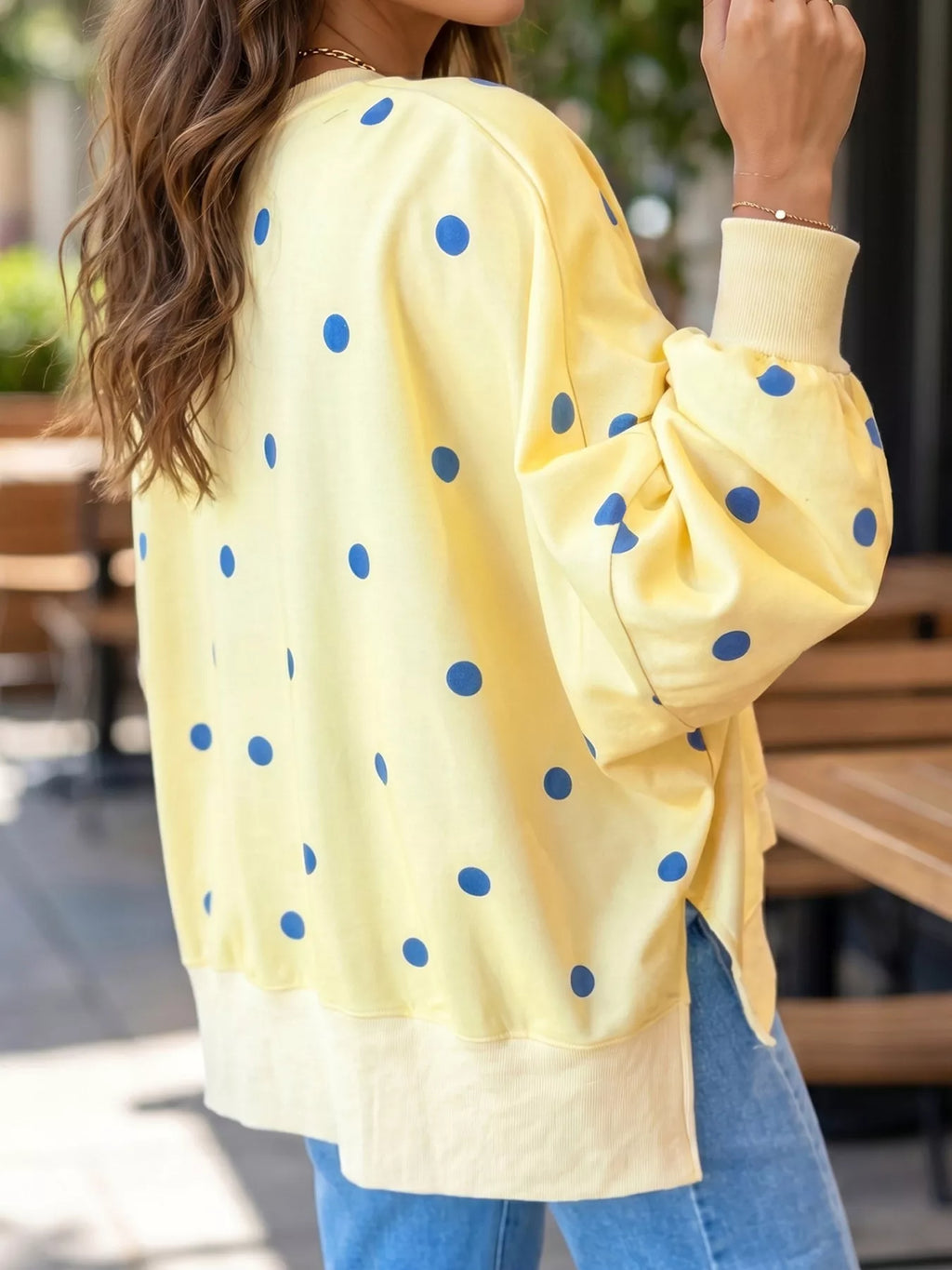 Side Slit Polka Dot Oversized Sweatshirt (2)