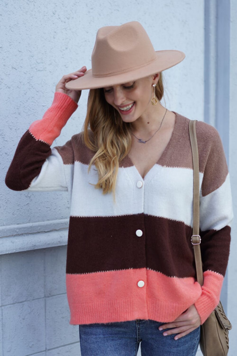 Block V-neck Button Down Cardigan (17)