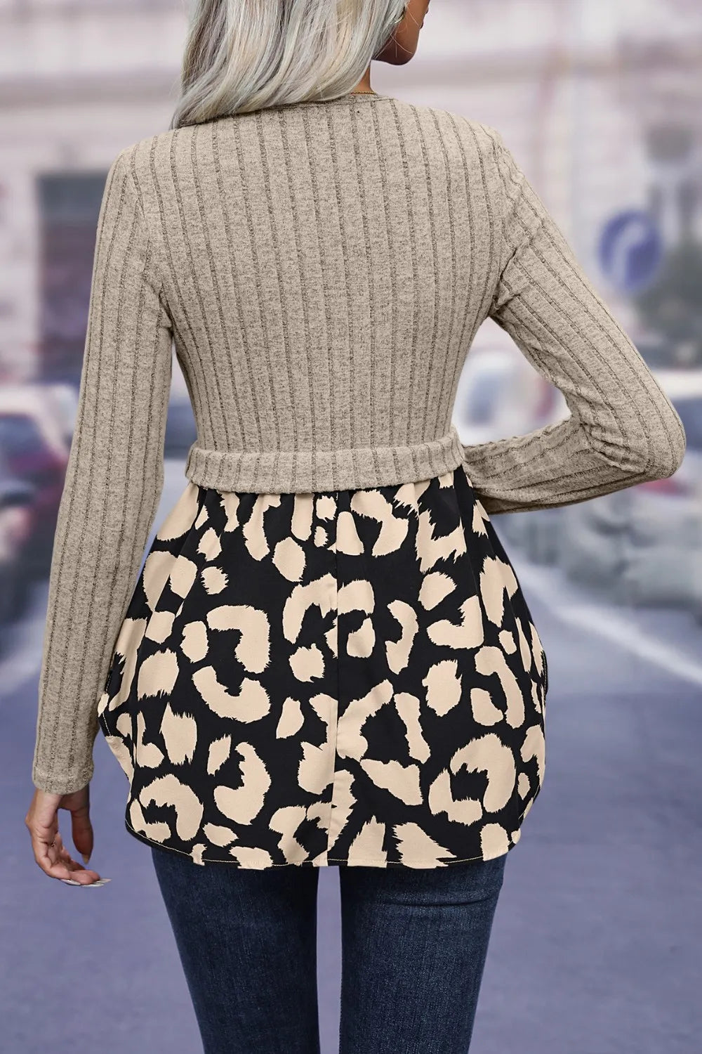 Leopard Peplum Round Neck Blouse (3)