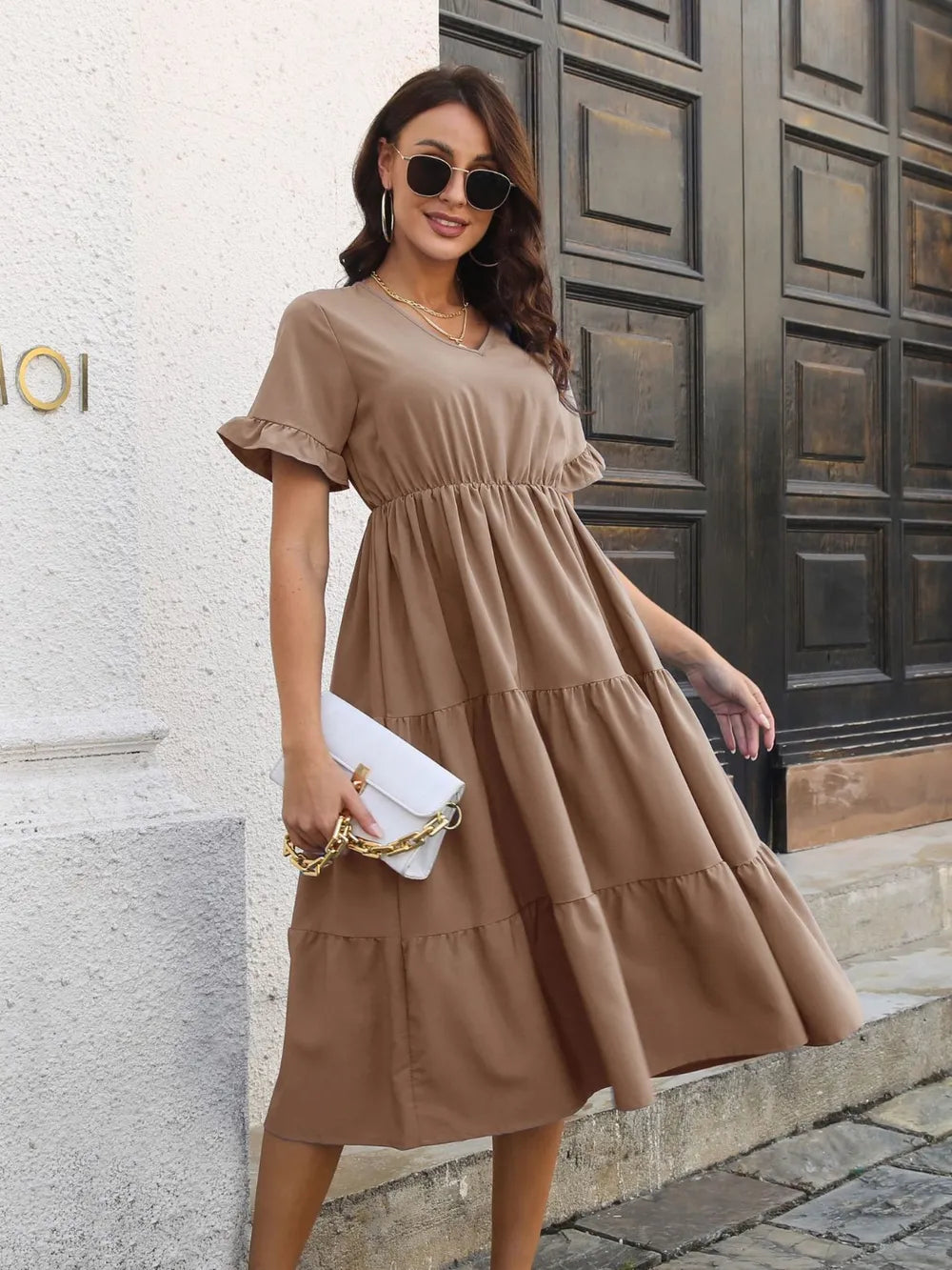 V-neck Short Sleeve Midi Dress (6)