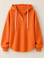 Full Size Waffle Knit Button Detail Hoodie Plus (33)