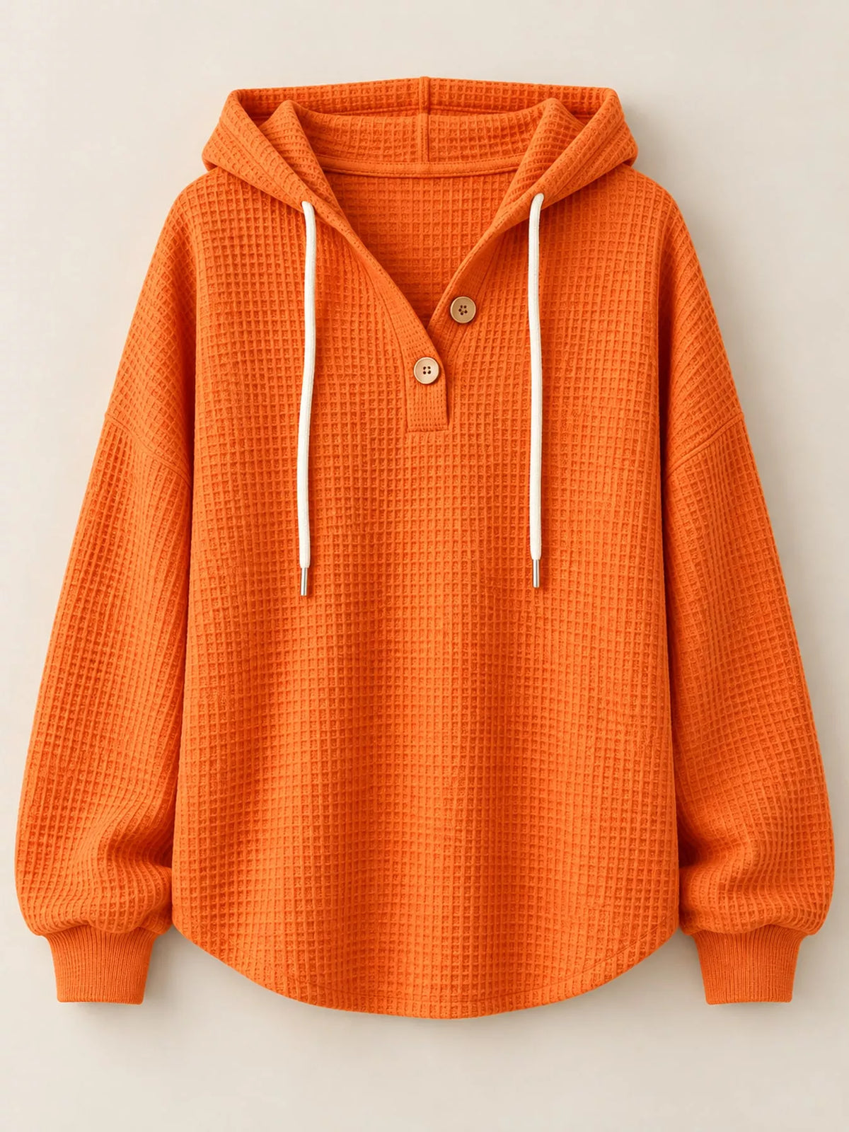 Full Size Waffle Knit Button Detail Hoodie Plus (33)