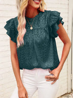 Leopard Frill Mock Neck Ruffled Cap Sleeve Top (19)