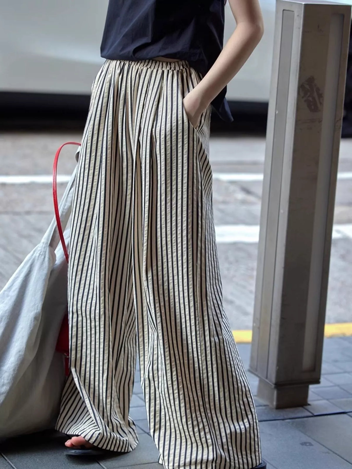 Full Size Striped Drawstring Waist Wide Leg Pants Plus (7)