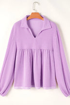 Corded Johnny Collar Long Sleeve Babydoll Blouse (6)