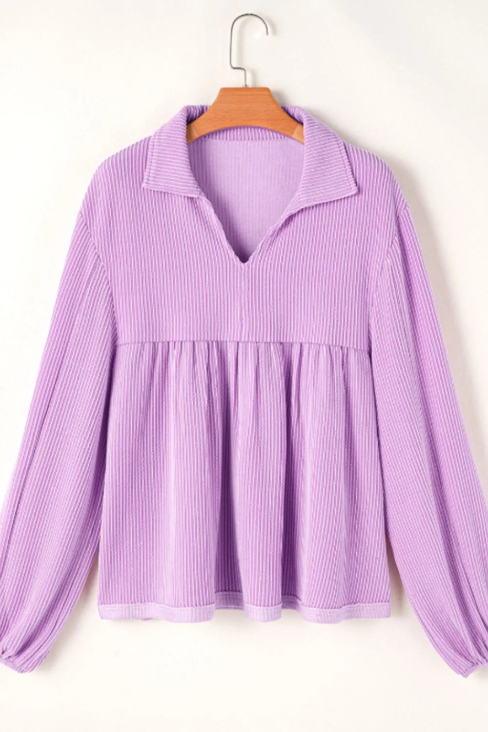 Corded Johnny Collar Long Sleeve Babydoll Blouse (6)