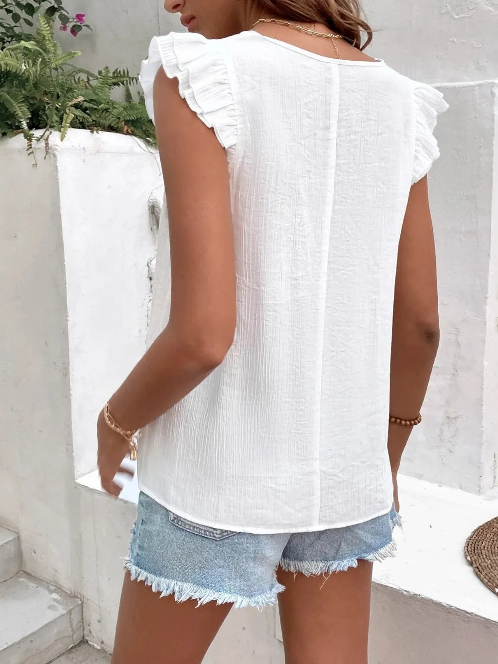 Ruffled V-neck Cap Sleeve Blouse (9)