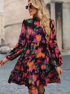 Printed Balloon Sleeve Mini Dress