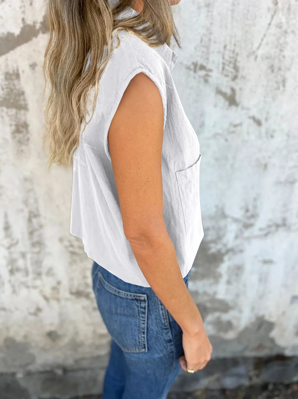 Full Size Button Down Cap Sleeve Linen Shirt Plus (18)