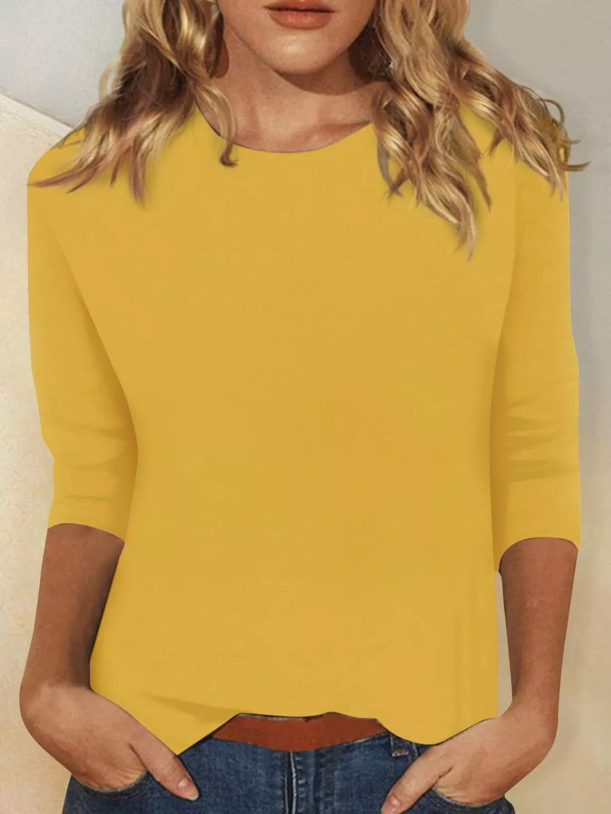 Solid Color Round Neck T-shirt (8)