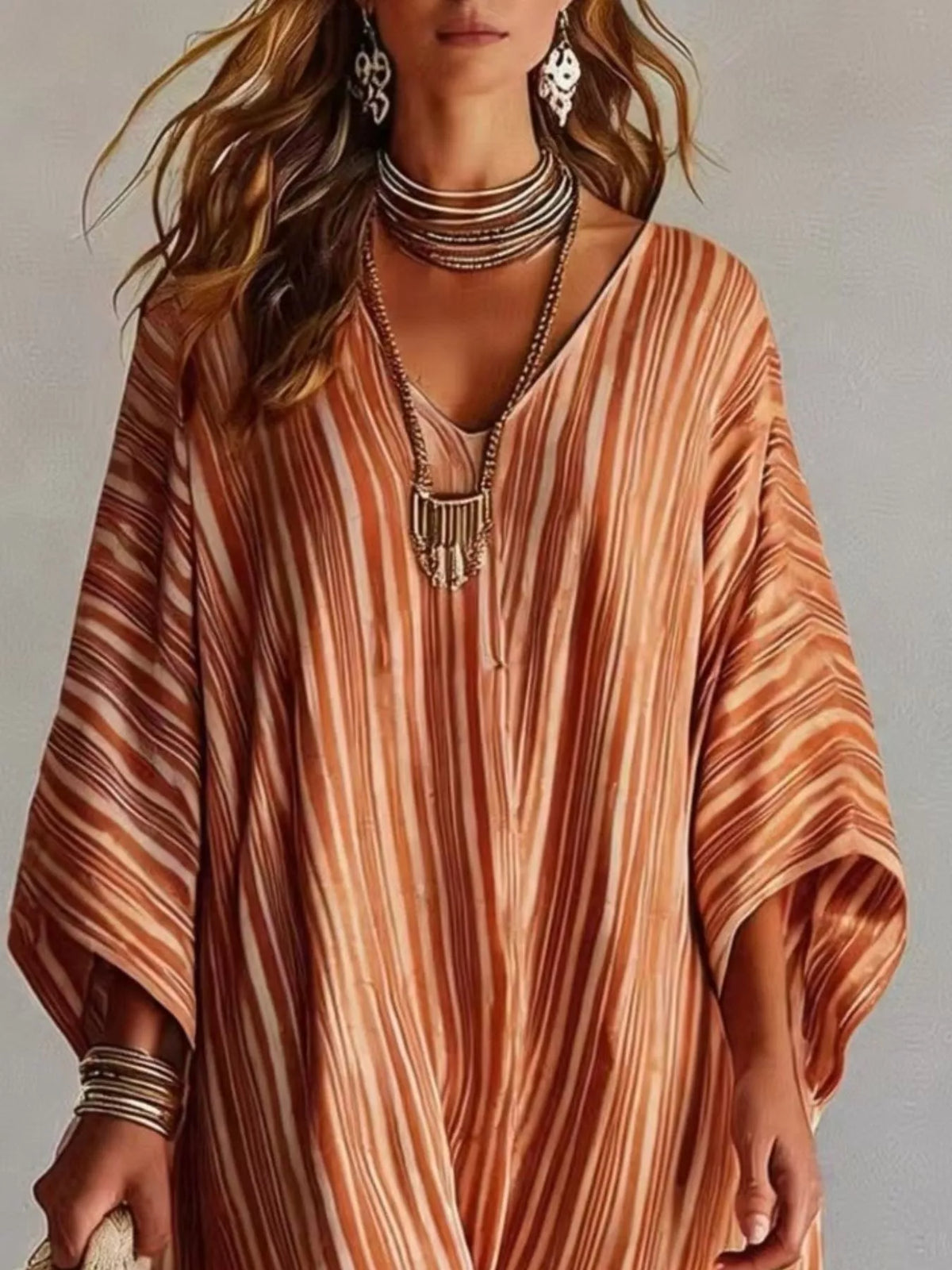 Striped V-neck Maxi Dress (5)