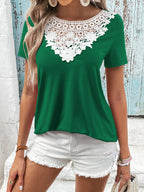 Spliced Lace Contrast Short Sleeve Top (8)