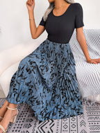 Printed Round Neck Pleated Dress (8)