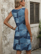 Patchwork Scoop Neck Denim Tank Dress (2)