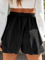 High-waisted Elastic Waistband Layered Shorts (7)