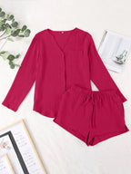 Notched Long Sleeve Top Shorts Set (20)
