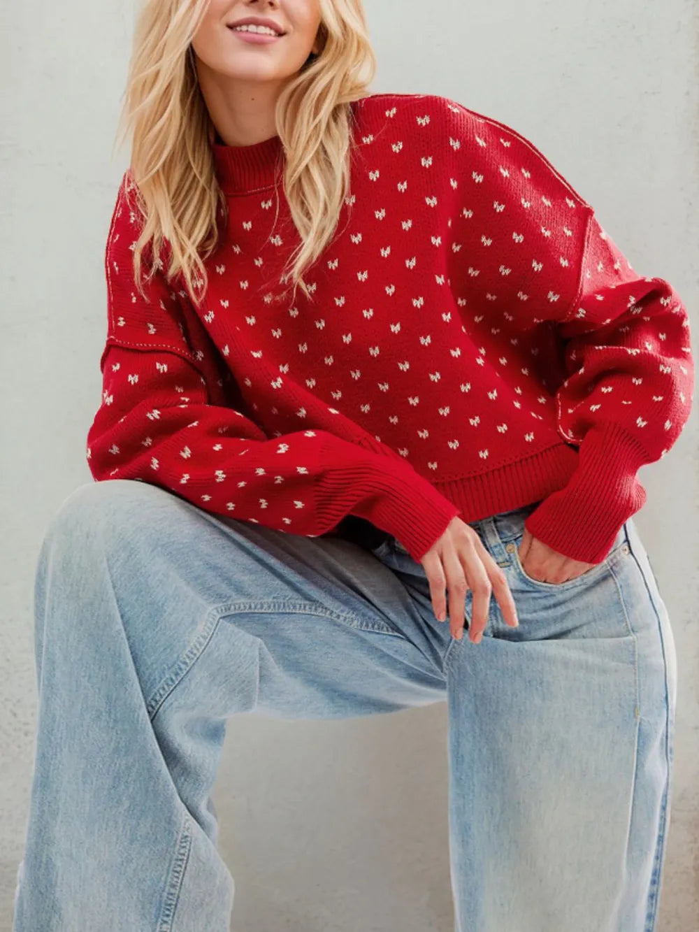 Slit Round Neck Long Sleeve Sweater (5)