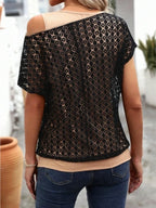 Lace Short Sleeve Fake Two Piece T-shirt (2)
