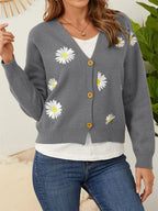 Flower Button Front Dropped Shoulder Cardigan (10)