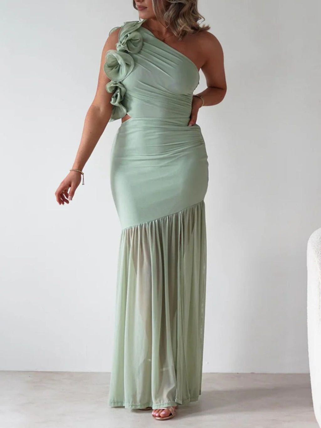 One-shoulder Ruffle Trim Maxi Dress (6)