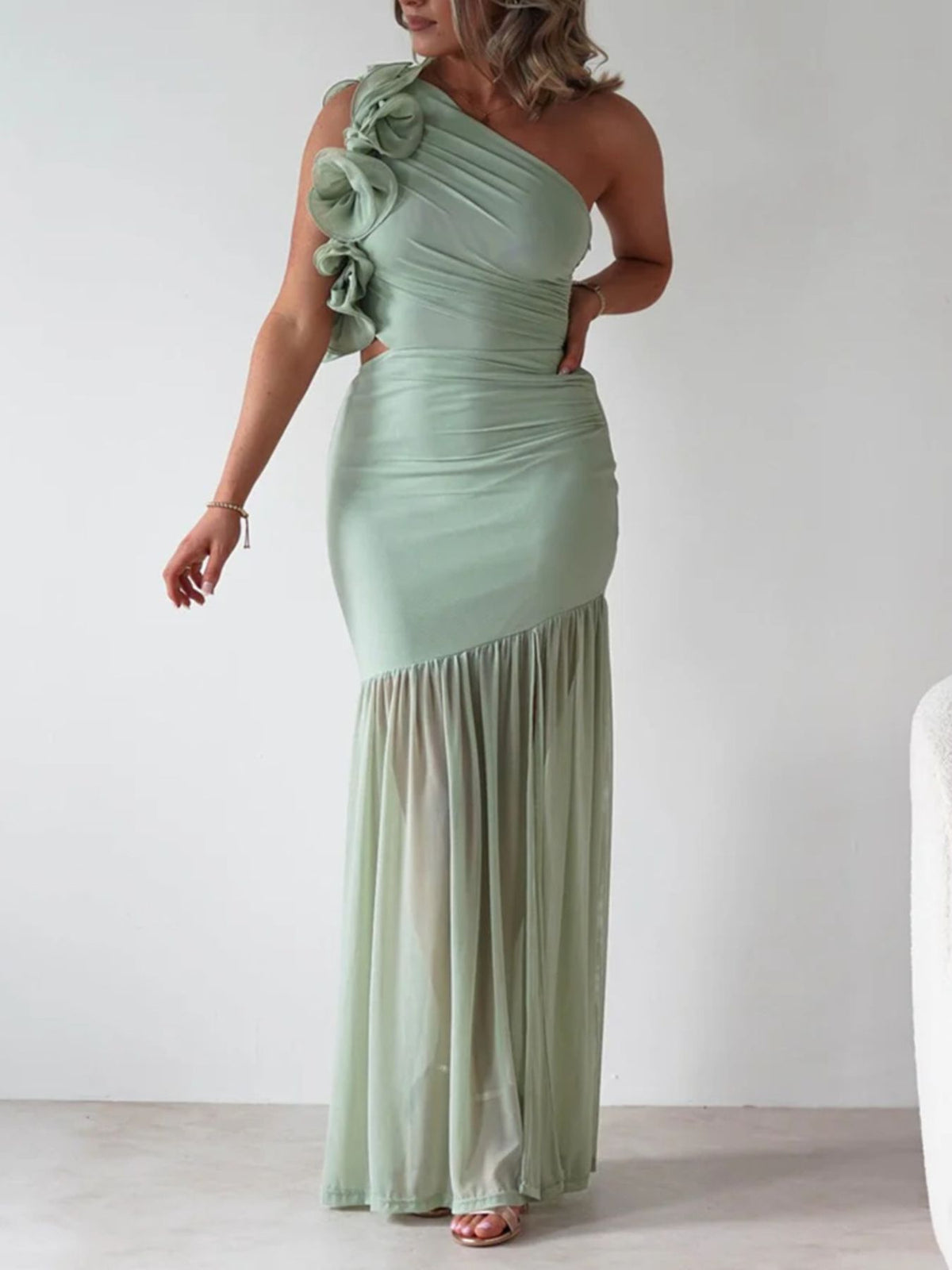 One-shoulder Ruffle Trim Maxi Dress (6)