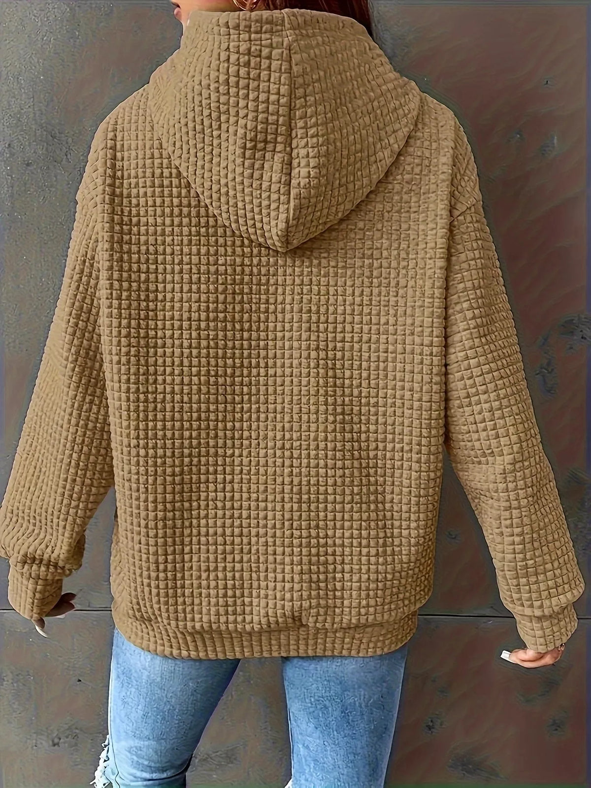 Textured Knit Drawstring Hoodie (24)