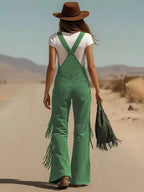 Fringe Detail Flare Leg Overalls (2)