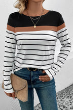 Striped Round Neck Long Sleeve T-shirt (3)