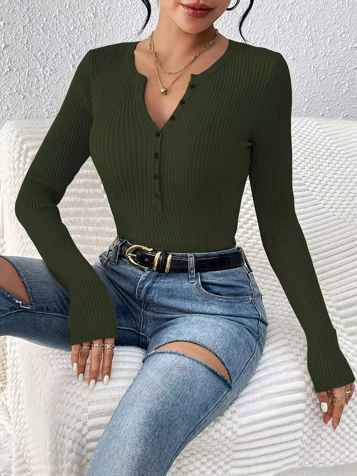 Ribbed Knit Button Front Top (27)