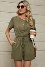 Drawstring Half Button Short Sleeve Romper (14)