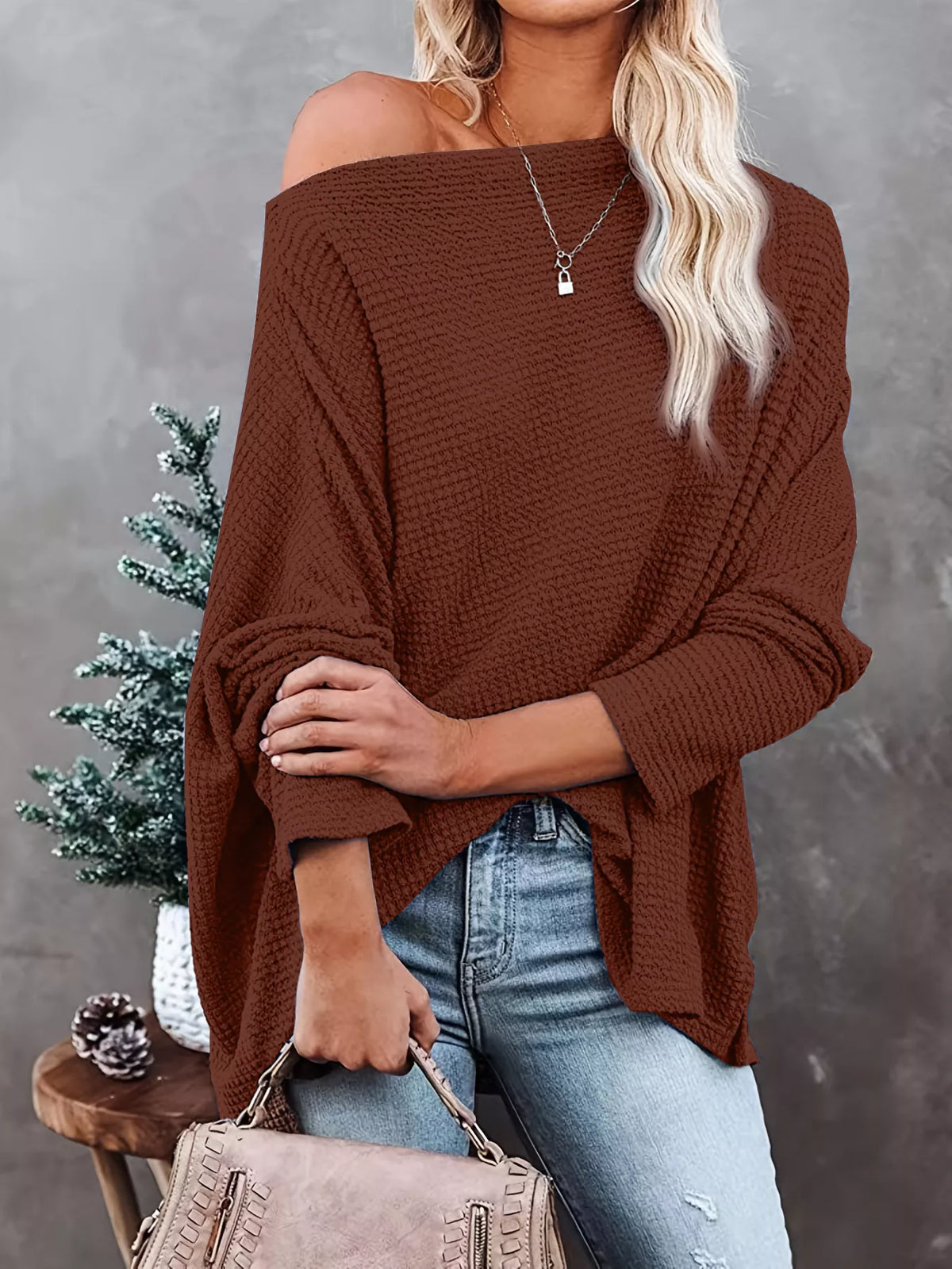 Waffle Knit Boat Neck T-shirt (15)