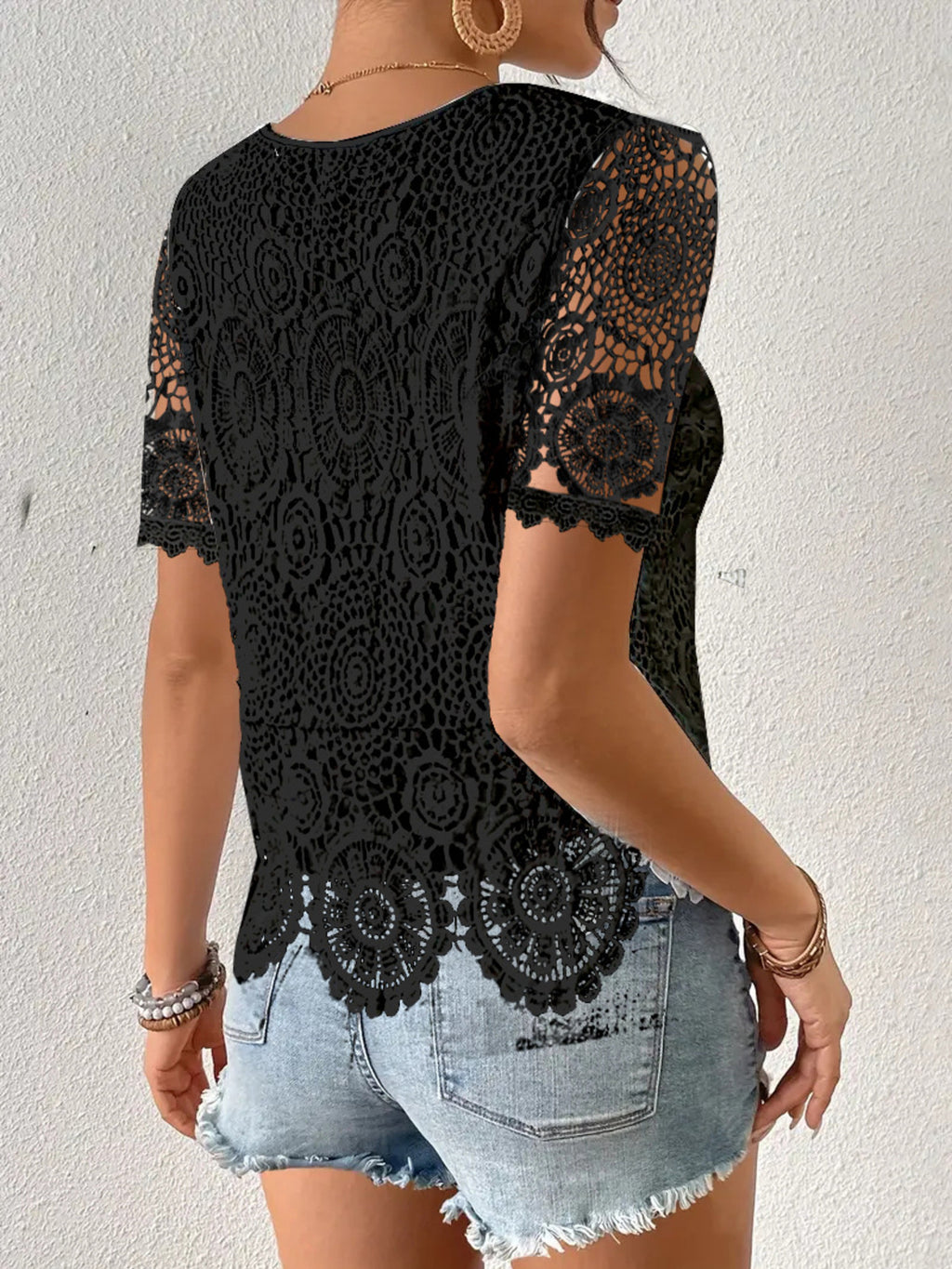 Lace Short Sleeve Blouse (6)