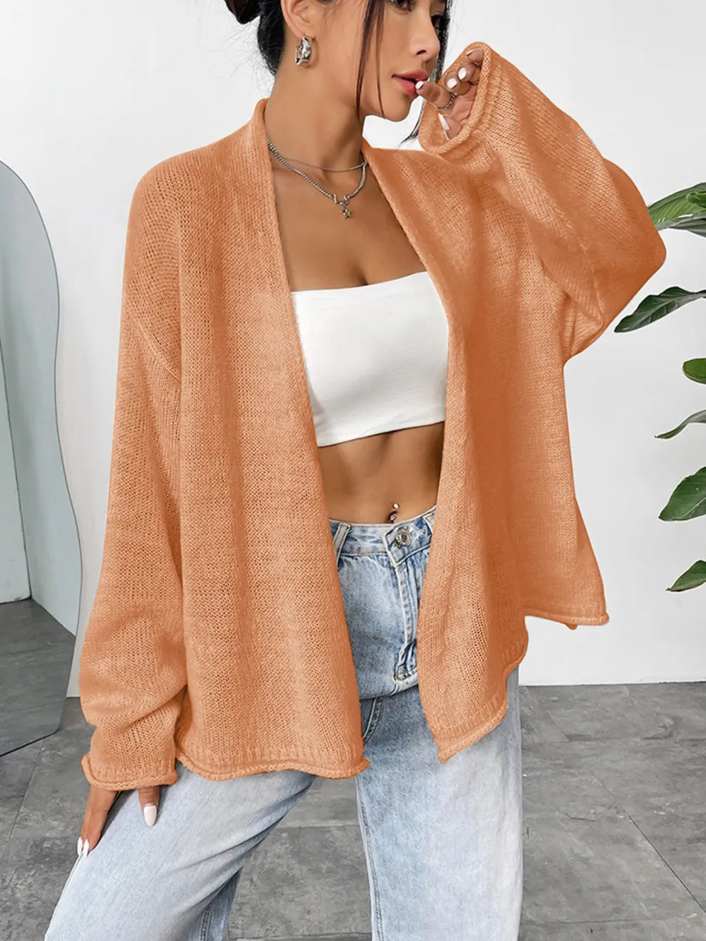 Open Front Dropped Shoulder Cardigan (2)