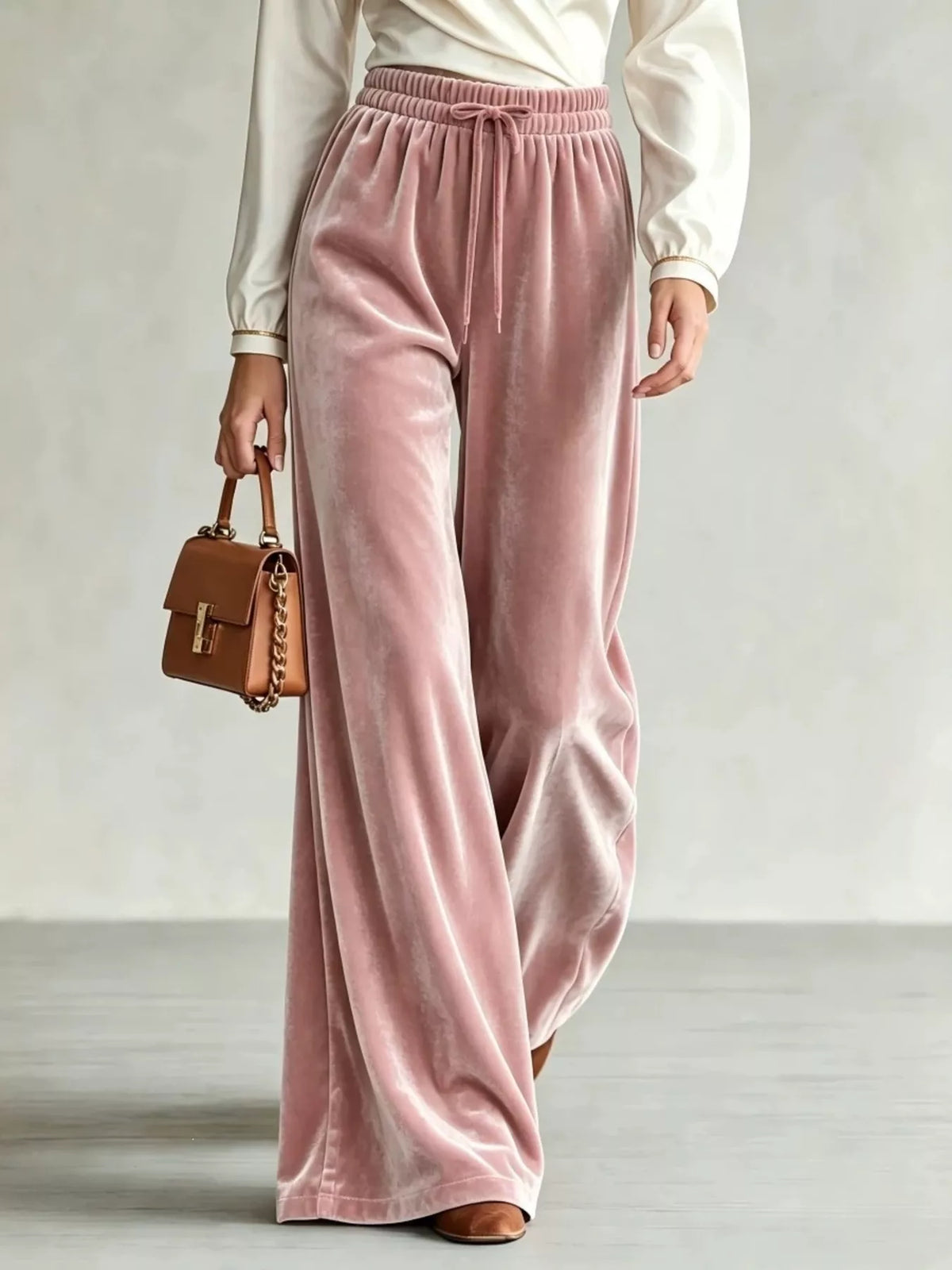 Velvet Wide-leg Pants Drawstring