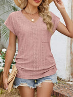 Eyelet V-neck Short Sleeve Top (24)