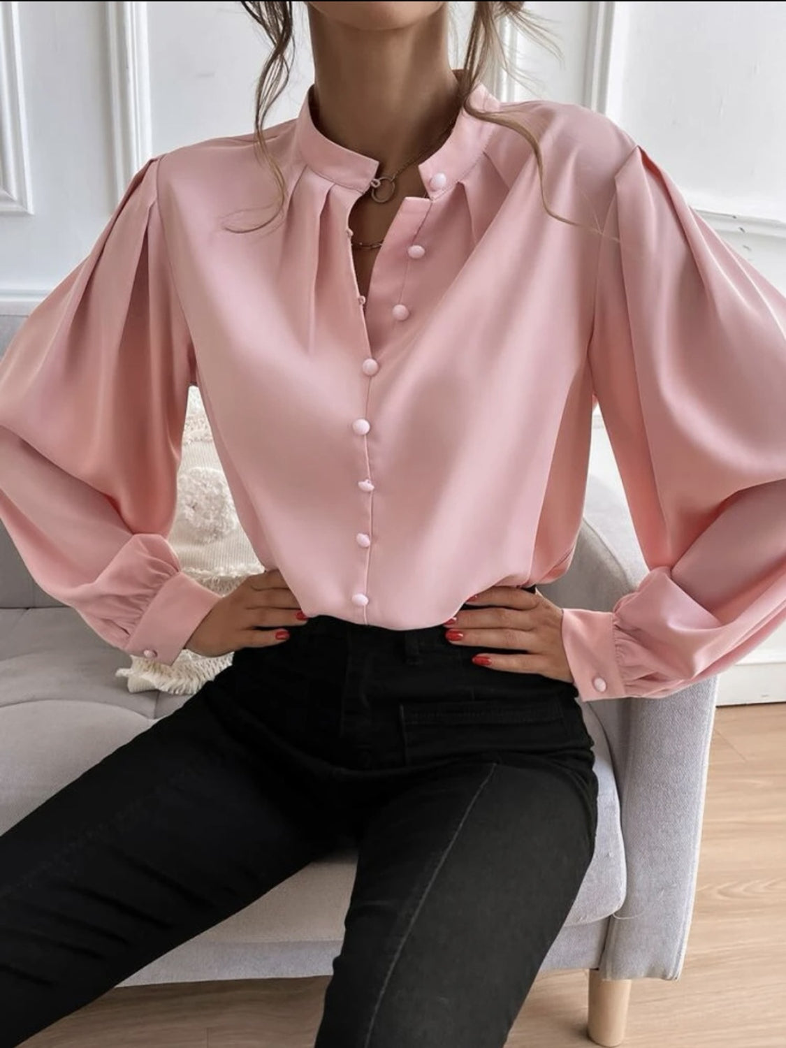 Mock Neck Button Front Shirt (8)