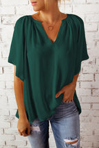 Gathered Detail Notched Neck Flutter Sleeve Top (16)