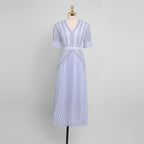 V-neck Tight Waist Pleated Swing Long Jumpsuit Bud photo 4